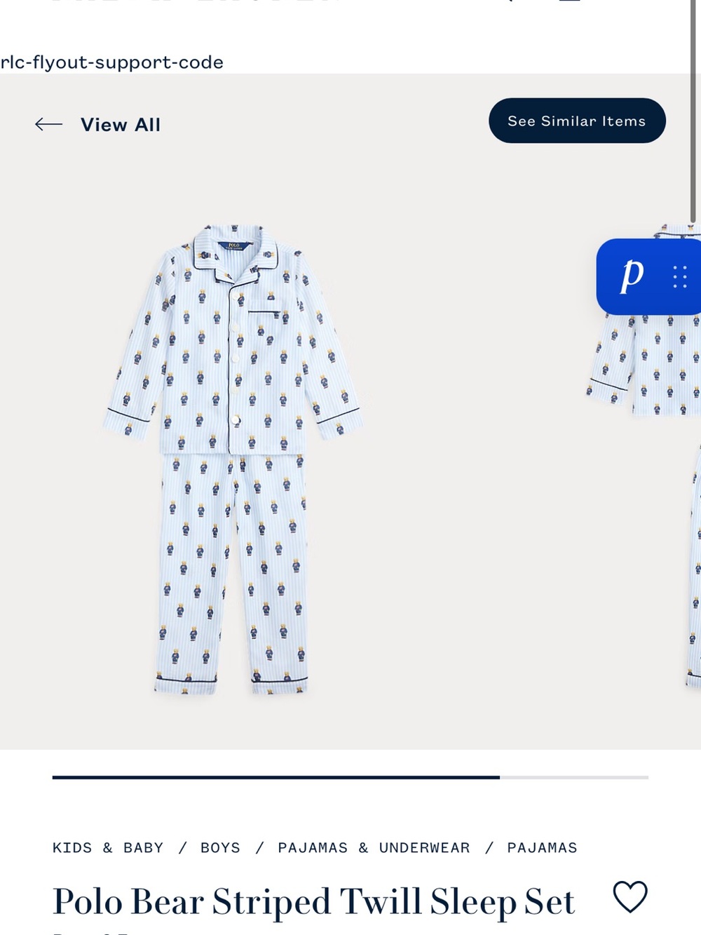 Polo by Ralph Lauren Light Blue & Navy Polo Bear Kids Pajama Set 3T